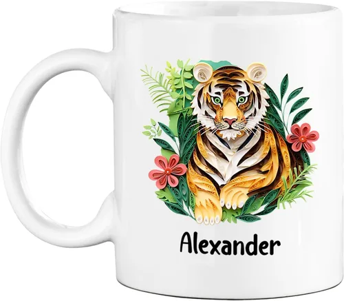 Vista 23 de Taza de café blanca personalizada con nombre de amante de escarabajos, taza de café personalizada de origami de 11 15 onzas, taza de café floral