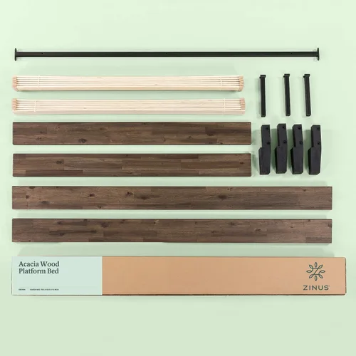 Vista 6 de Zinus Cama de plataforma de madera de acacia de 12 pulgadas, no necesita somier, soporte de listones de madera, tamaño matrimonial