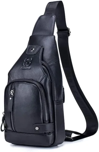 Vista 13 de Vintage Leather Sling Bag Backpack for Men Crossbody Shoulder Chest Day Pack Backpacks #10Marrón