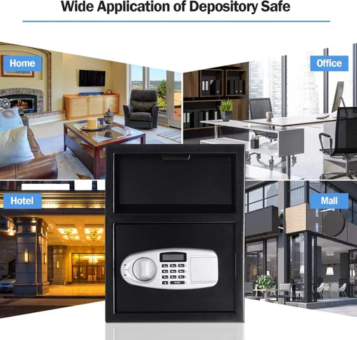 Vista 7 de S AFSTAR Caja fuerte digital con llaves de emergencia y ranura de depósito, caja de seguridad electrónica para dinero en efectivo, joyas