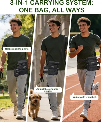 Vista 8 de Bolsa de entrenamiento para perros con cinturón y correa para el hombro, ajustable de 3 vías, impermeable, para caminar, con múltiples bolsillos