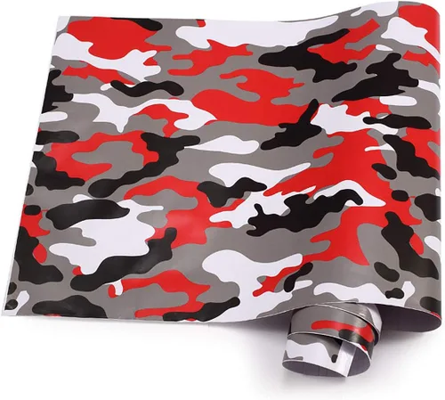 Vista 9 de Queenbox Rollo de vinilo autoadhesivo con estampado de camuflaje de PVC, 19.7 x 39.4 in, color blanco y negro