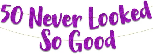 Vista 7 de Cartel negro con purpurina preencordada de 50 «Never Looked So Good» – Decoraciones de 50 cumpleaños y aniversario para hombres y mujeres