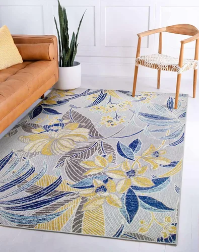 Vista 8 de Leick Home 595249 Song Floral - Alfombra rectangular para interiores y exteriores, 3 x 5 pies