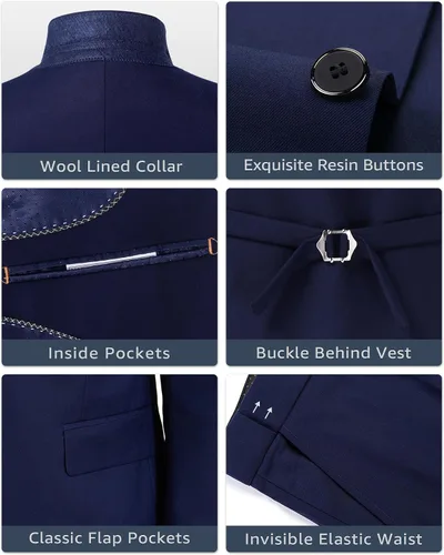 Vista 6 de MY'S - Conjunto de traje ajustado de 3 piezas con chaqueta con un botón, chaleco, corbata y pantalones