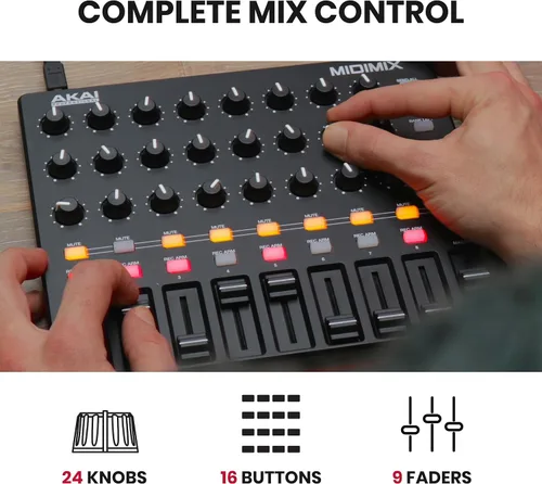 Vista 3 de Akai Professional MIDImix - Controlador MIDI USB y mezclador con atenuadores asignables y atenuador maestro, 24 perillas y 16 botones, mapeo 1 a 1