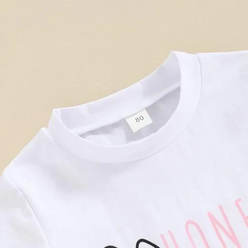 Vista 4 de Traje de verano para niñas pequeñas, camiseta de manga corta con estampado de fresa, pantalones acampanados, diadema, 3 piezas