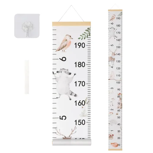 Vista 10 de Tabla de crecimiento de lona para niños para pared, rastreador de medición de altura floral para bebé niña, regla colgante con gancho extraíble