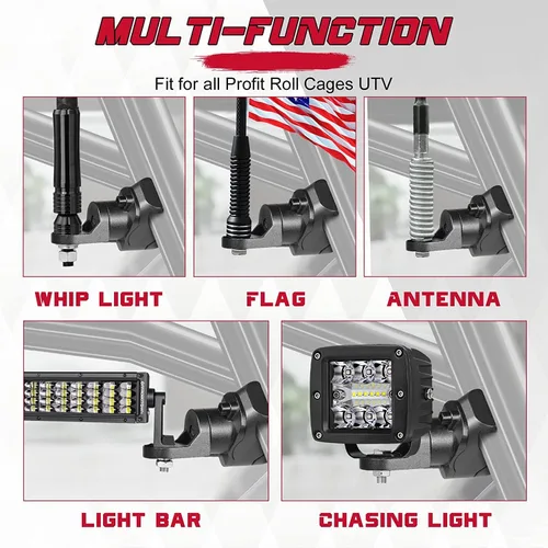 Vista 6 de OFFROADTOWN 2 soportes de montaje para látigo UTV, soporte ajustable para bandera de látigo compatible con Polaris Ranger General Can am Defender