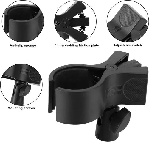 Vista 4 de 2 soportes de clip de micrófono grandes, abrazadera de micrófono ajustable para micrófonos con rango de diámetro exterior de 1.26 a 2.36 pulgadas