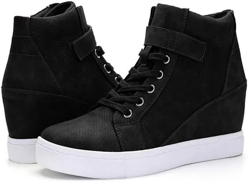 Vista 7 de Athlefit - Tenis de mujer con agujetas y cuña Alta moda, Botines al tobillo