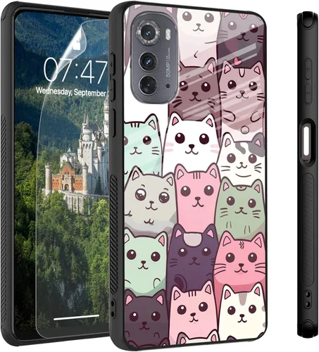 Vista 43 de Funda para Motorola Moto Edge 2022, cubierta trasera de vidrio templado con protector de pantalla, funda protectora a prueba de golpes para Motorola