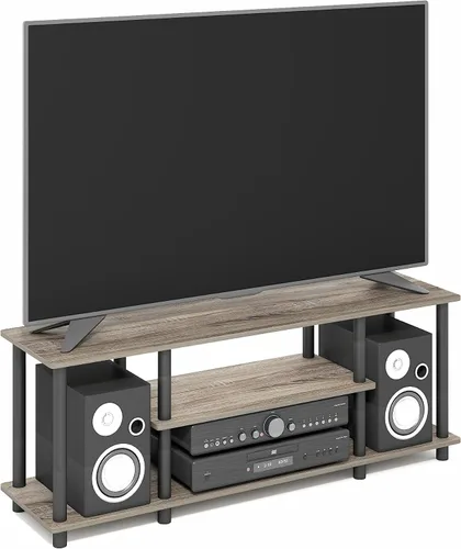 Vista 14 de Furinno Turn-N-Tube - Soporte para televisor de 3 niveles, 3D, sin herramientas, para televisores de hasta 50 pulgadas, con tubos cuadrados