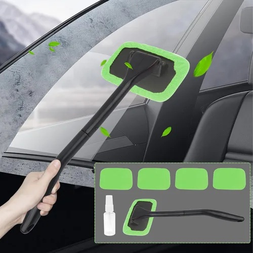 Vista 7 de Kit de herramienta limpiador de ventanas de coche OFBAND, limpiador de parabrisas de microfibra para interior con 4 piezas de cubierta de tela suave