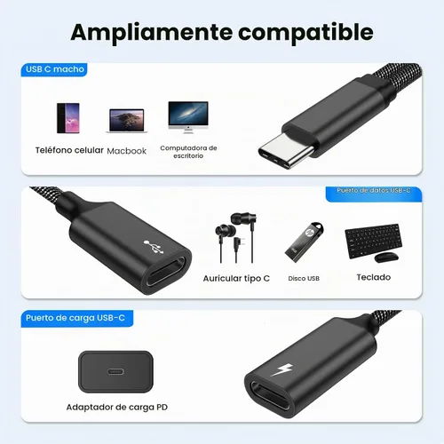 Vista 3 de MOGOOD Cable divisor USB C de 60 W, 2 en 1 USB-C macho a doble USB-C hembra, carga mientras usas auriculares, SSD, DAC o controlador, para Steam