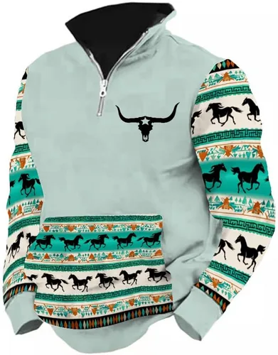 Vista 13 de LOAIHA Native American - Sudadera con capucha para hombre, manga larga, cremallera de 1/4, chaqueta vaquera