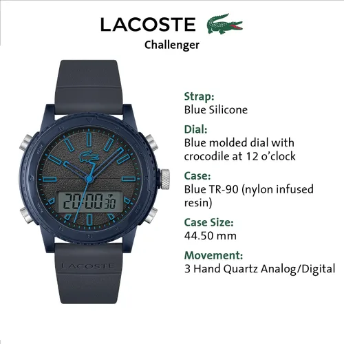 Vista 4 de Lacoste Reloj de cuarzo para hombre con correa de silicona azul 23 Modelo 2011092 Azul Patchwork talla única 2011092 - Challenger