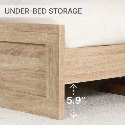 Vista 5 de KISLOT Marco de cama de madera con cabecero y estribo, natural, tamaño King