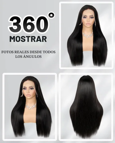Vista 3 de MOONBAY Pelucas de cabello humano lacio con encaje frontal HD de 22 250 Color negro