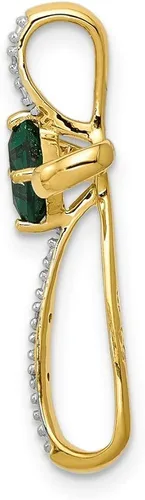 Vista 2 de Colgante de oro amarillo sólido de 14 quilates con gema de mayo verde esmeralda y cruz de diamante.