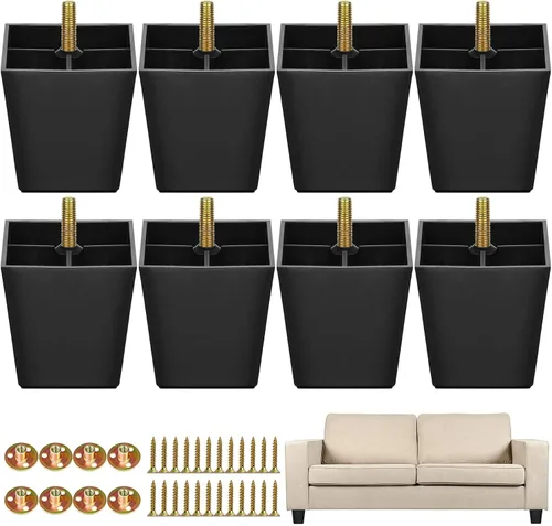 Vista 10 de TURSTIN Paquete de 8 patas cuadradas de plástico para sofá de 2 pulgadas, patas cuadradas para sofás, sillas, color negro