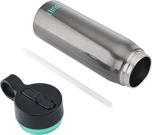 Vista 5 de BUILT Botella en cascada de acero inoxidable de doble pared de 20 onzas líquidas de boca ancha, tapa con popote, vaso de viaje resistente a derrames