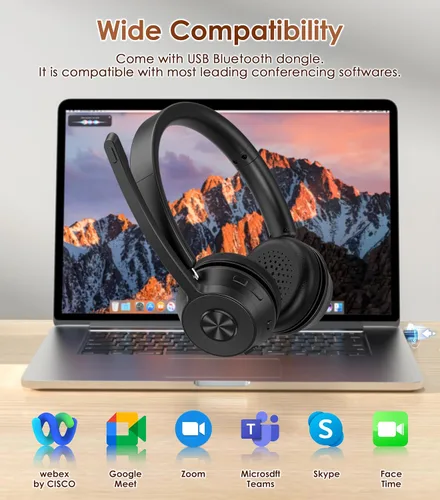 Vista 4 de (Versión mejorada) Auriculares inalámbricos, auriculares Bluetooth con micrófono con cancelación de ruido, los mejores auriculares con micrófono