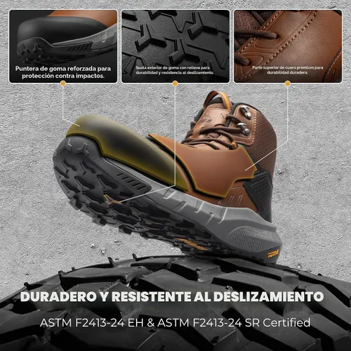 Vista 8 de NORTIV 8 Composite Toe Work Boots for Men Waterproof Marrón