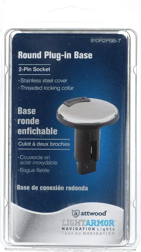 Vista 7 de attwood 910R2PSB-7 LightArmor™ Serie 910R Base de luz redonda enchufable - para luz de poste completo, 2 pines, cubierta de acero inoxidable negra