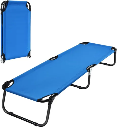 Vista 11 de Goplus Catre plegable para campamento, cama plegable de alta resistencia para adultos y niños con almohadilla antideslizante para los pies, catre