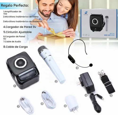 Vista 7 de Amplificador de voz con micrófonos profesionales duales, micrófono portátil inalámbrico de 25 W y sistema de altavoces, altavoz Bluetooth