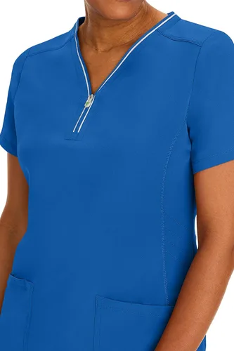 Vista 7 de Healing Hands Camiseta quirúrgica para mujer, 3 bolsillos, cremallera, cuello en Y, ligera, transpirable, tela elástica 2254 Sonia HH360