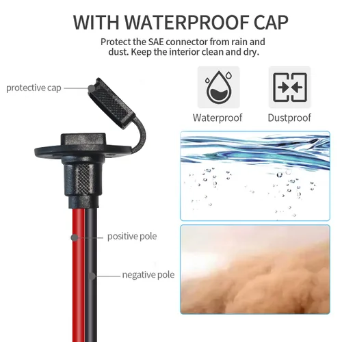 Vista 4 de ELFCULB Cable de Extensión de Enchufe SAE de Puerto de Pared Lateral de Alimentación 10AWG 2FT (0.6m) a Conectores SAE, con Fusible de 10A 15A 20A