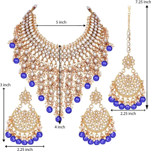 Vista 4 de Aheli Elegant Wear - Gargantilla con tachuelas Kundan de imitación con juego de Maang Tikka Azul