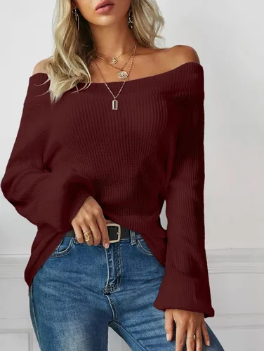 Vista 2 de ZAFUL Women Off Shoulder Sweater Long Sleeve Knit Sweater Loose Pullover Jumper Tops