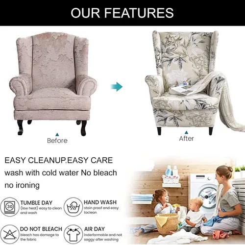 Vista 50 de Eco-Ancheng Funda para silla Wingback, 2 piezas, respaldo de ala, fundas de elastano para sillón con respaldo de ala, fundas para sillón con parte