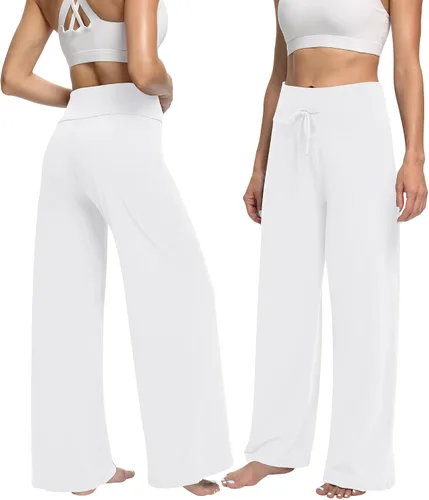 Vista 2 de ZOOSIXX - Pantalones de pijama suaves para mujer, pierna ancha, cómodos, informales, para descansar, yoga, pantalones capri de 22-30 pulgadas