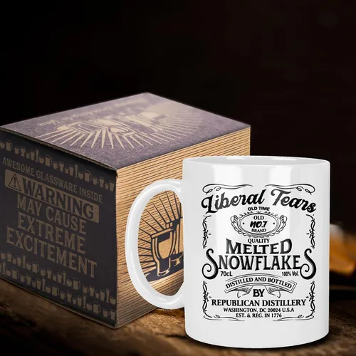 Vista 5 de Patriots Cave - Taza de café con etiqueta de copo de nieve derretida Liberal Tears Destilería republicana Est. 1776 Regalos conservadores