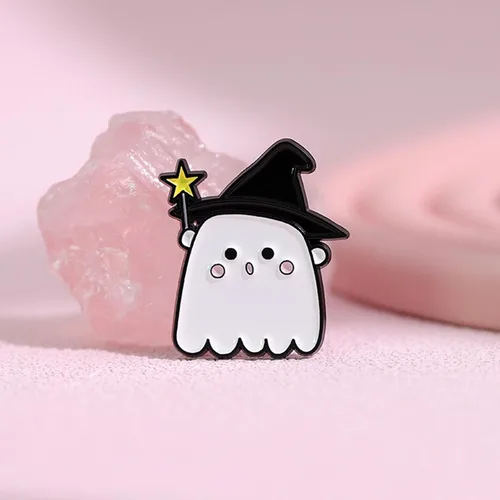 Vista 4 de Juego de broches esmaltados con diseño de fantasma, insignias góticas, pasadores de Halloween para mujereshombres, dibujos animados, calabaza
