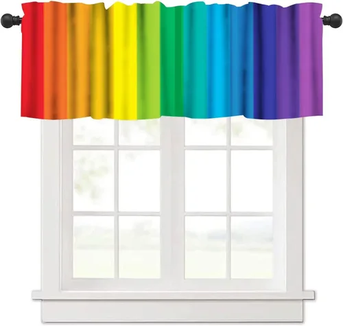 Vista 12 de Cenefa de cortina geométrica para ventanas, cenefa moderna con bolsillo para barra, 1 panel, cortinas cortas abstractas para playa, cortinas cortas