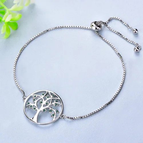Vista 4 de YL Pulsera de árbol de plata de ley 925 con eslabones de árbol de la vida, joyería de piedra natal para mujer