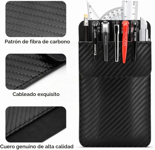 Vista 5 de Protector de bolsillo de cuero para hombres: un protector de bolsillo multiusos para camisas - Protector de bolsillo con patrón de fibra de carbono