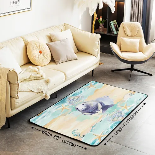 Vista 3 de Manatee - Alfombra decorativa de 3 x 5 con animales marinos, para niños, adolescentes, adultos, caricaturas, animales náuticos, sala de estar