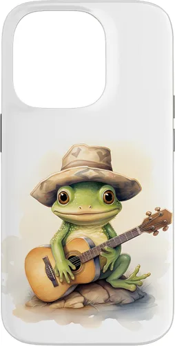 Vista 17 de Cute Little Green Frog Playing Guitar Case for iPhone 16