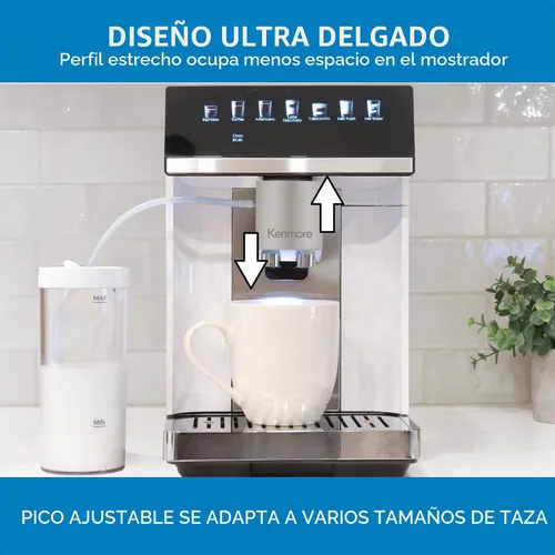 Vista 5 de Kenmore Cafetera de Café Completamente Automática - con Molinillo, Espumador de Leche y Vaporizador, Tamper Automático, Máquina de Espresso Blanco