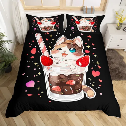 Vista 14 de Erosebridal Juego de funda de edredón Kawaii de tamaño individual, diseño de erizo de dibujos animados en blanco y negro, regalo de erizo para niñas