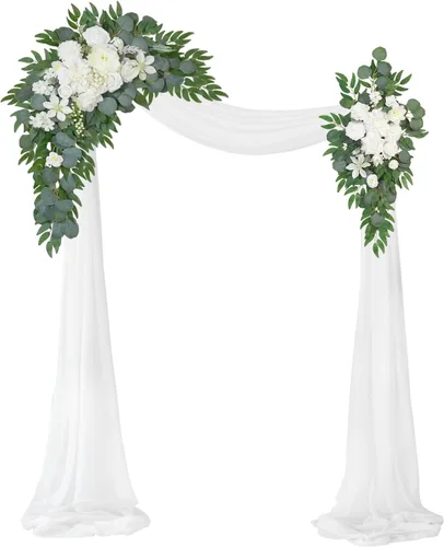 Vista 10 de [Usado] Kit de flores artificiales para arco de boda (paquete de 3), 2 piezas de decoración de arco de flores artificiales, 1 cortina transparente