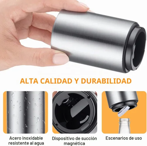 Vista 4 de Abrebotellas de cerveza de alta calidad (plateado), 1 pieza de acero inoxidable automático de empuje hacia abajo, sin daños, rápido de abrir 1