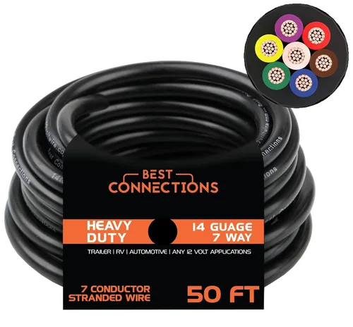 Vista 11 de BEST CONNECTIONS Cable de remolque de 7 vías (25 pies), resistente calibre 14, 7 conductores, cable aislado duradero, resistente a la intemperie