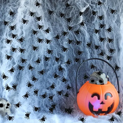 Vista 4 de 200 piezas de mini arañas murciélagos decoraciones de Halloween, incluye murciélagos de plástico y arañas falsas, broma espeluznante de miedo